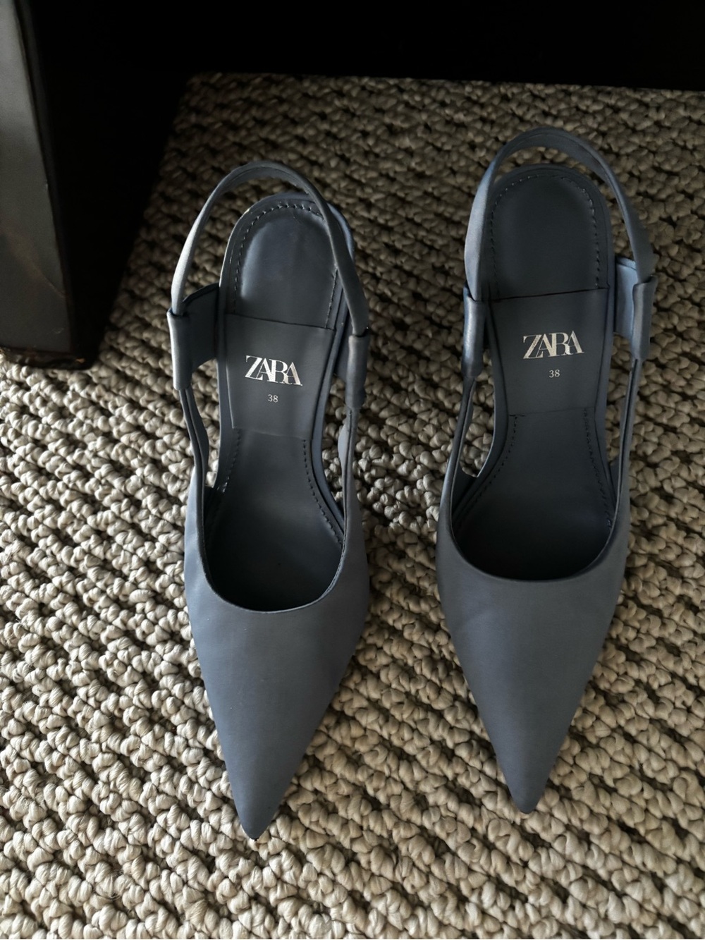 Zara Pointed Slingback Pumps in Charcoal Gray